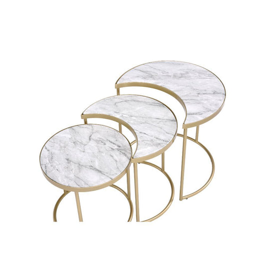 Anpay - Nesting Table Set - Faux Marble Top & Gold