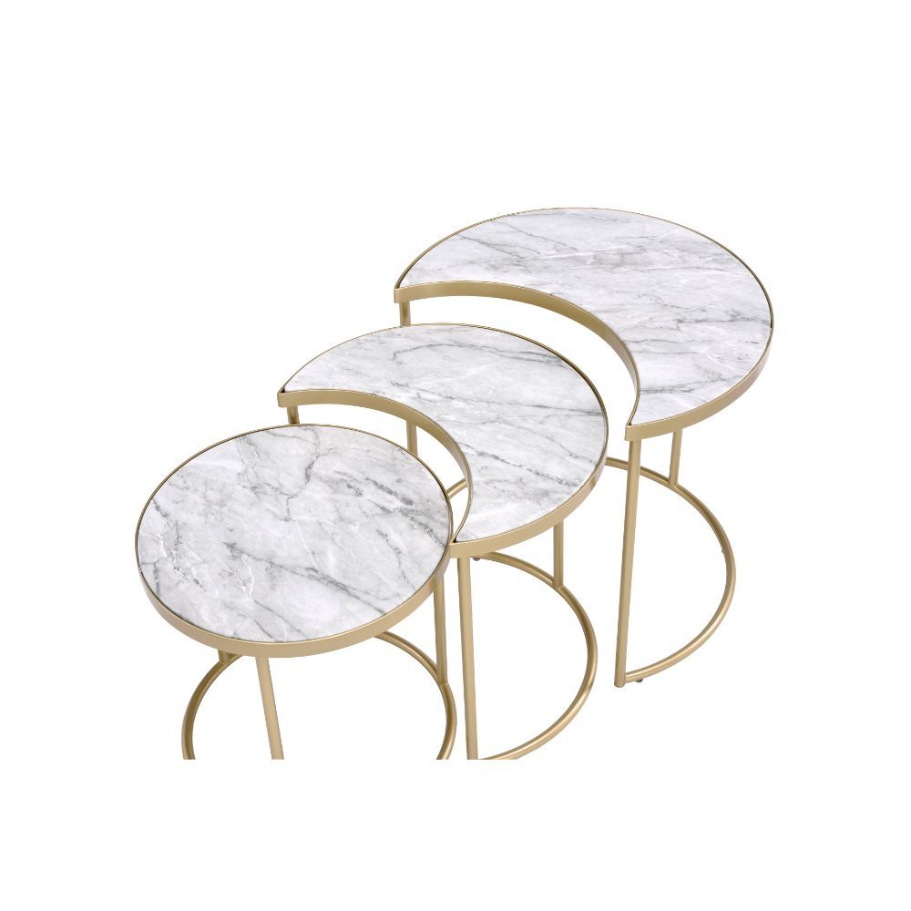 Anpay - Nesting Table Set - Faux Marble Top & Gold