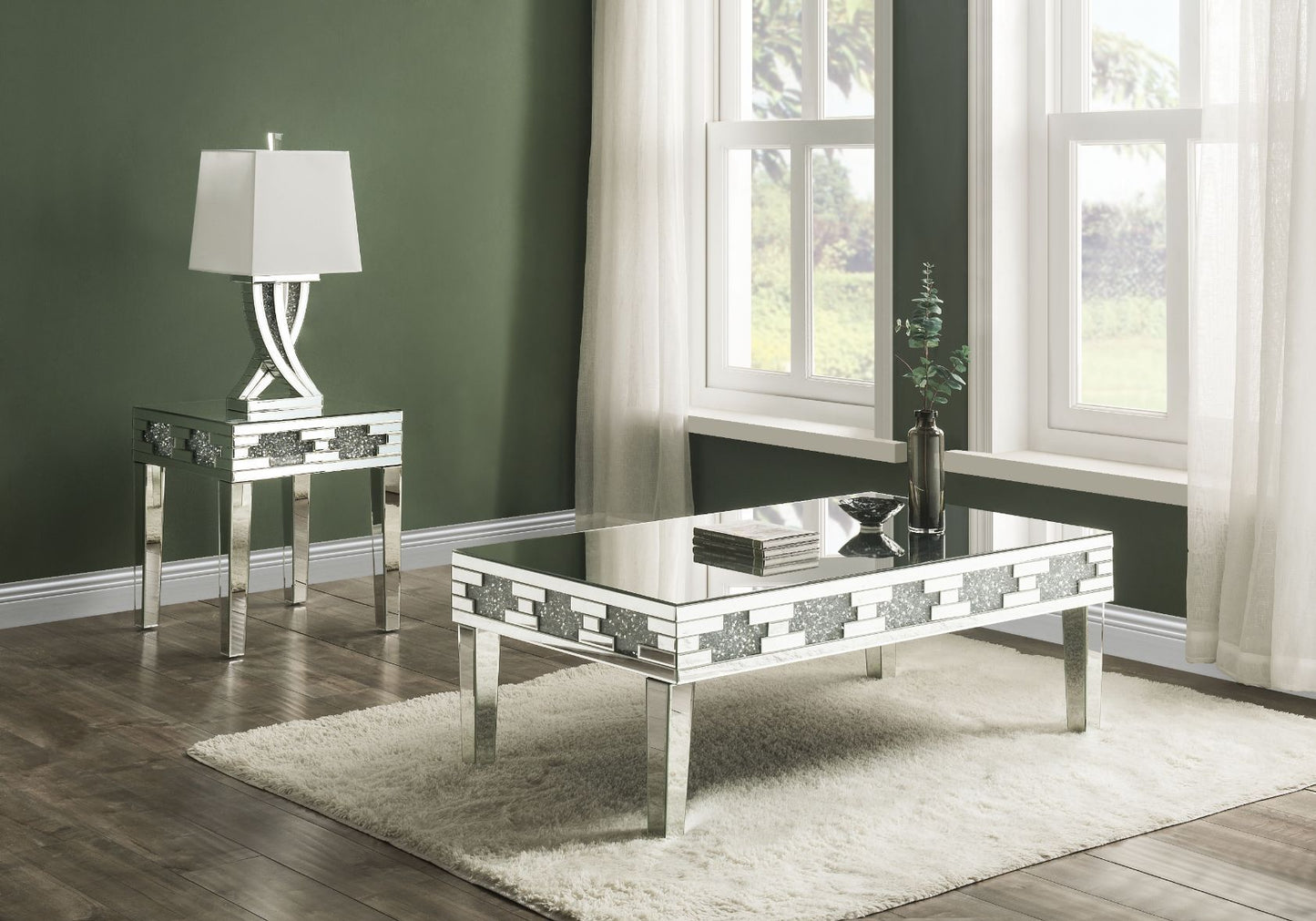 Noralie - 20" Square End Table With Faux Diamonds - Mirrored