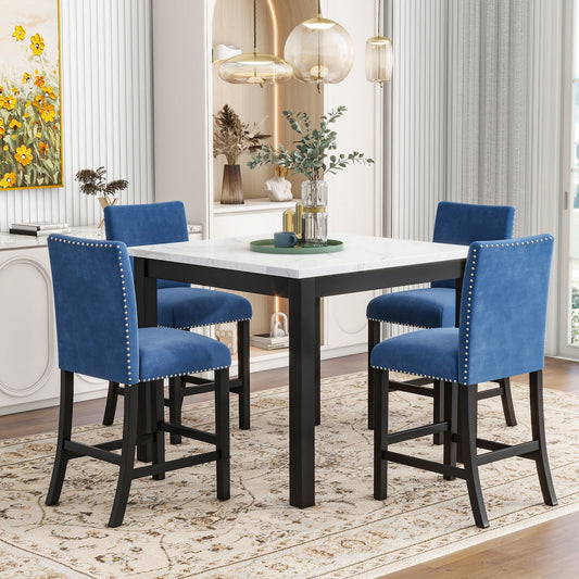 5-Piece Counter Height Dining Table Set With One Faux Marble Top Dining Table And Four Upholstered Chairs