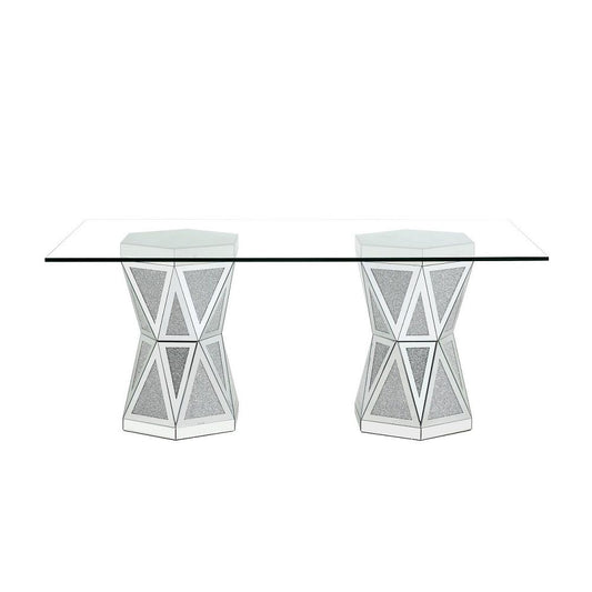Noralie - 71" X 39" Dining Table - Mirrored & Faux Diamonds