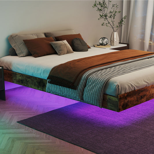 Platform Floating Bed Frame With RGB LED Lights