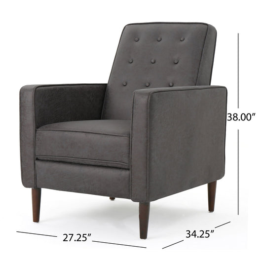 Macedonia - Mid Century Modern Button Tufted Fabric Recliner - Slate