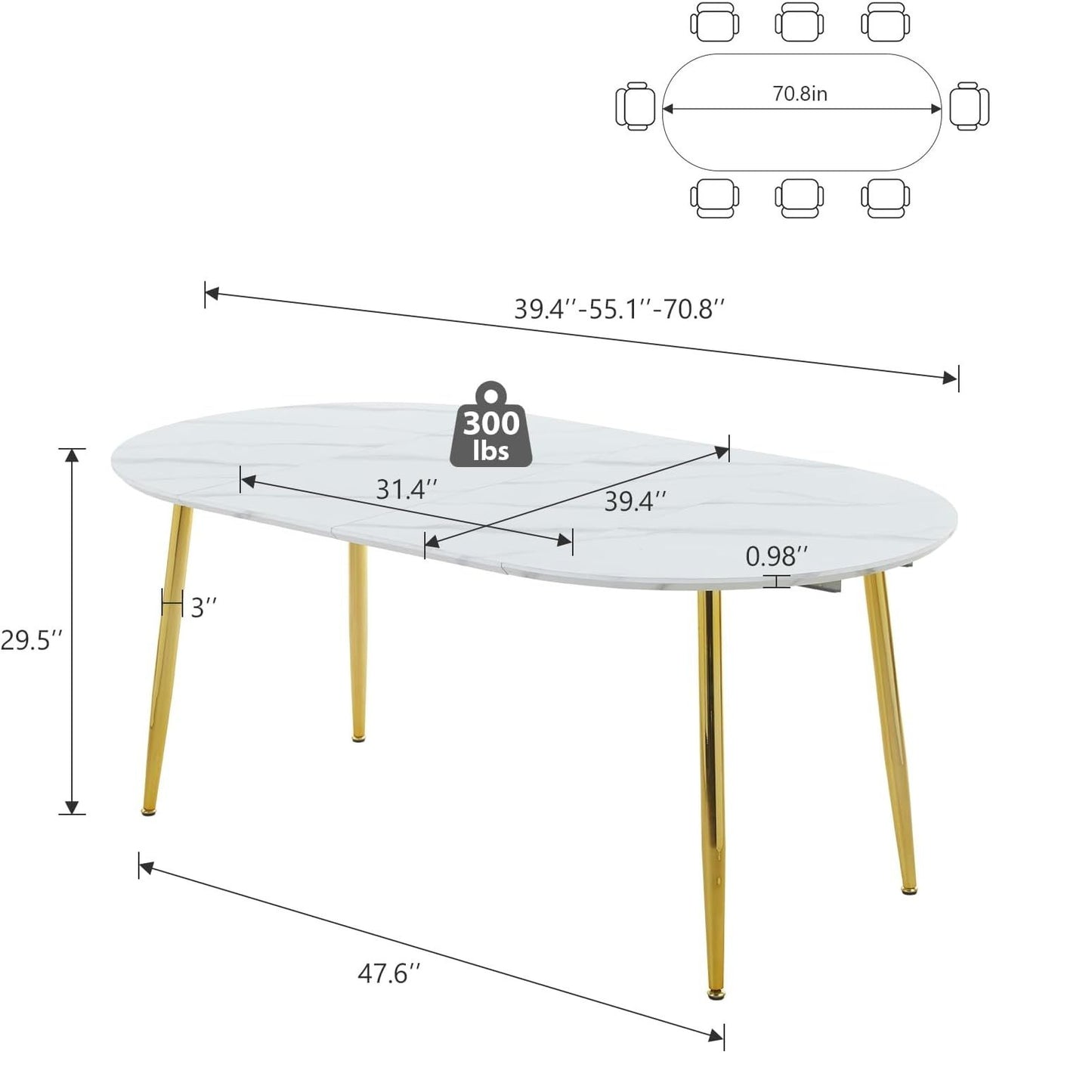 Extendable Oval Dining Table - White Marble