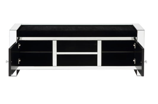 Noralie - 59" Bench With Storage - Mirrored & Faux Diamonds