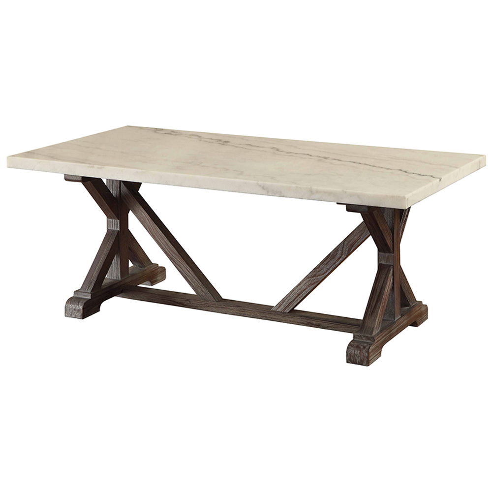 Romina - Coffee Table - White Marble Top & Weathered Espresso