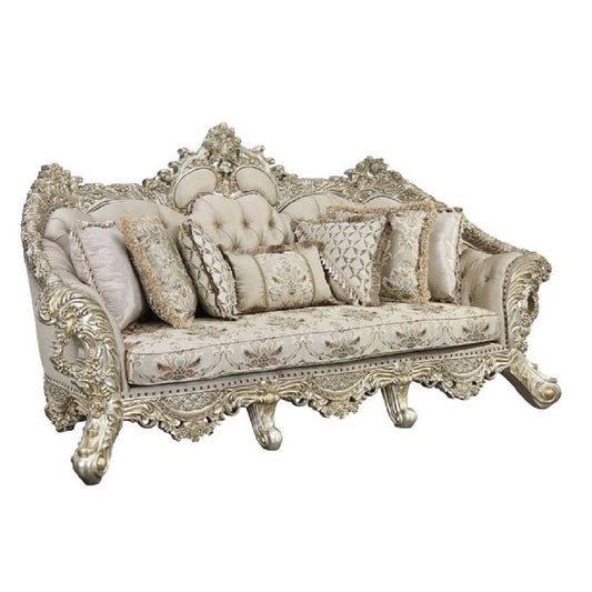 Danae - Sofa With 7 Pillows - Fabric, Champagne & Gold