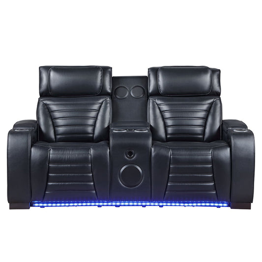 Ephron - Power Motion Loveseat With Console, Power Headrests, LED & Speakers - Black