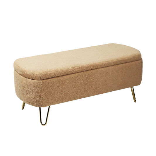 Storage Ottoman Bench For End Of Bed Legs, Modern Camel Faux Fur Entryway Bench Upholstered Padded With Storage For Living Room Bedroom