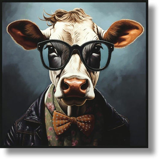 Hipster Bowtie Bovine - 25" x 25" Framed Wall Art