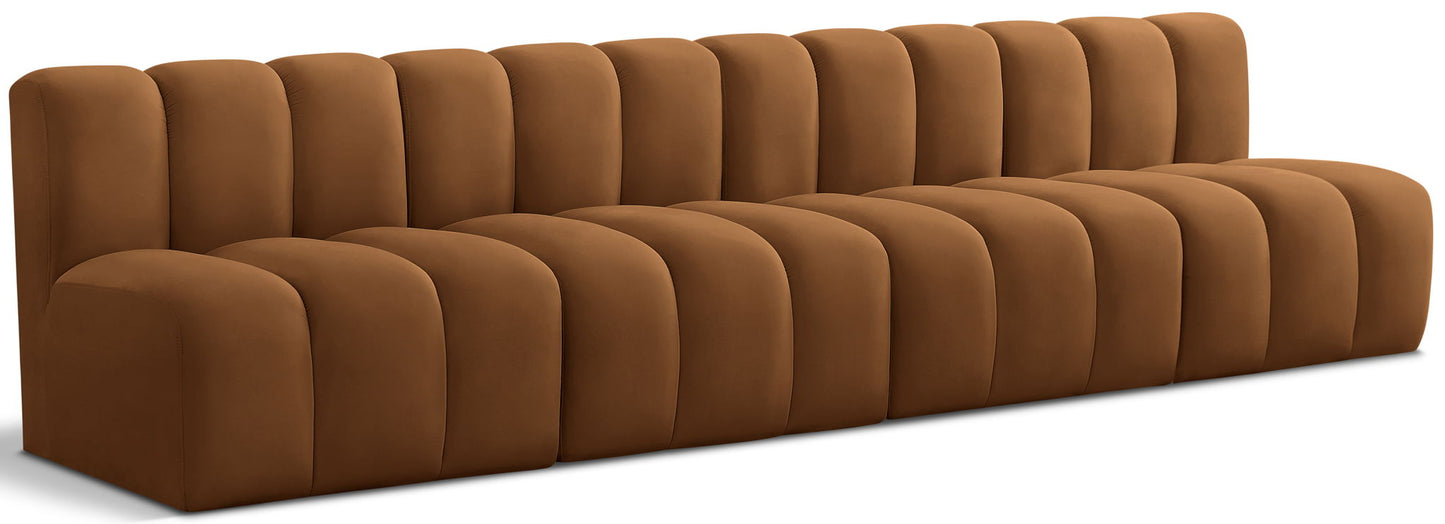 Arc - Velvet 4 Pieces Modular Sofa - Saddle