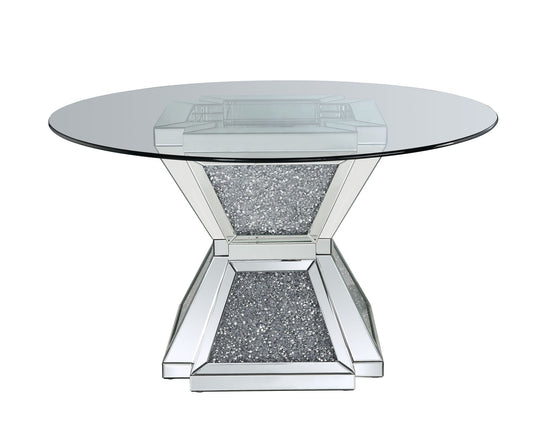 Noralie - 31" Dining Table - Clear Glass, Mirrored & Faux Diamonds