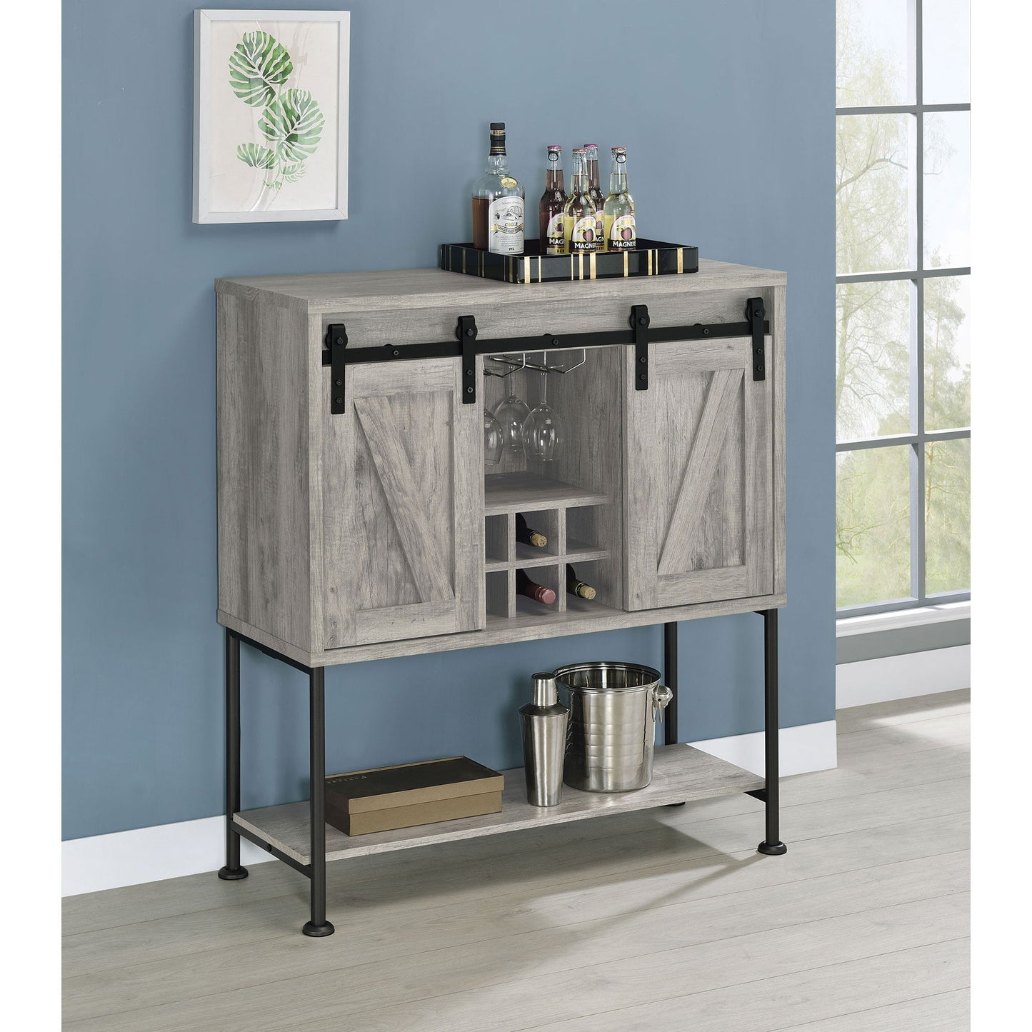 Hovander - Sliding Door Bar Cabinet - Gray