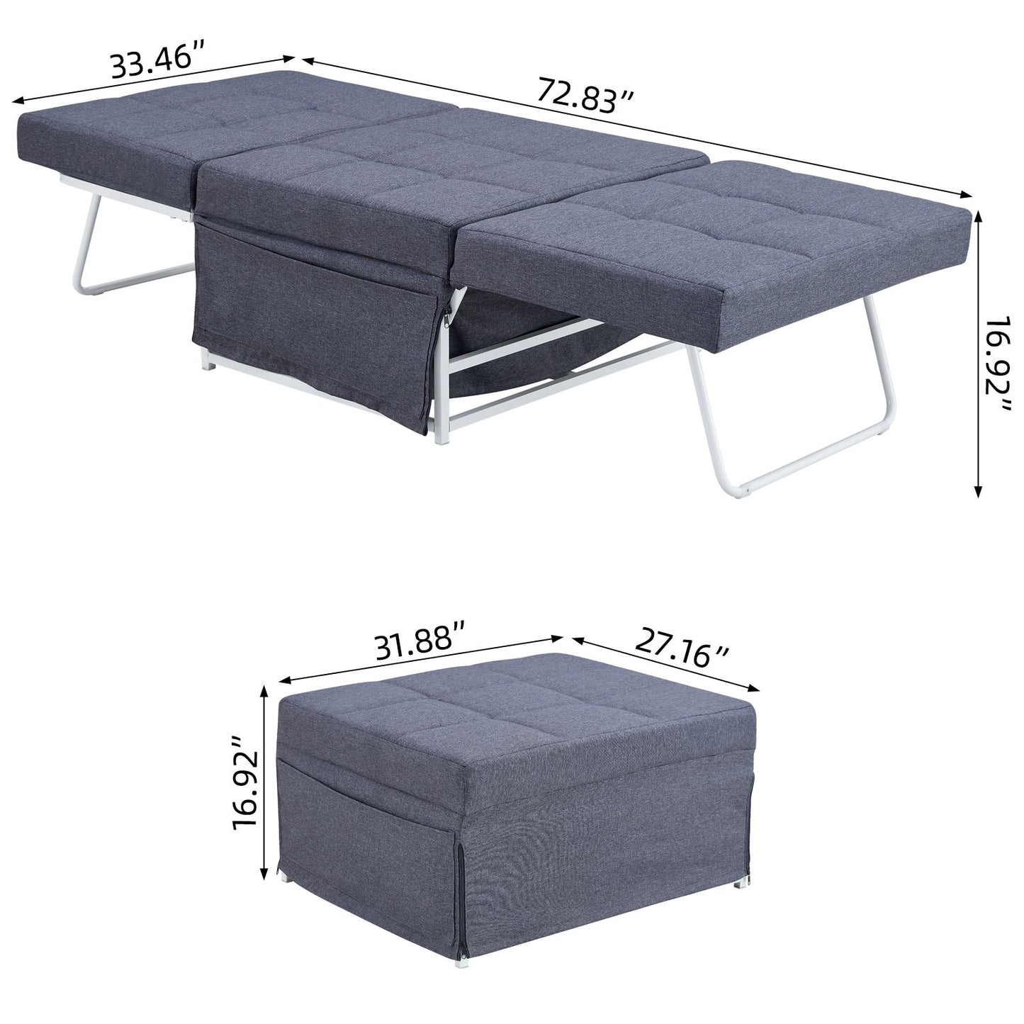 Modern Convertible Sofa Bed 4 In 1 Folding Ottoman Sleeper With Adjustable Backrest