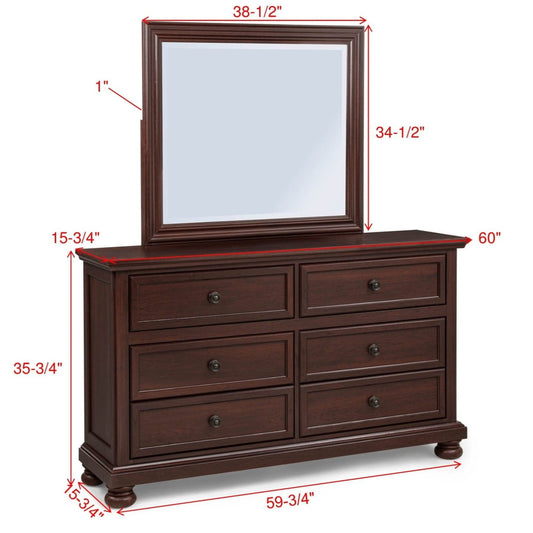 1 Piece Dresser, 6 Drawer Storage, Bedroom Furniture - Brown / Cherry