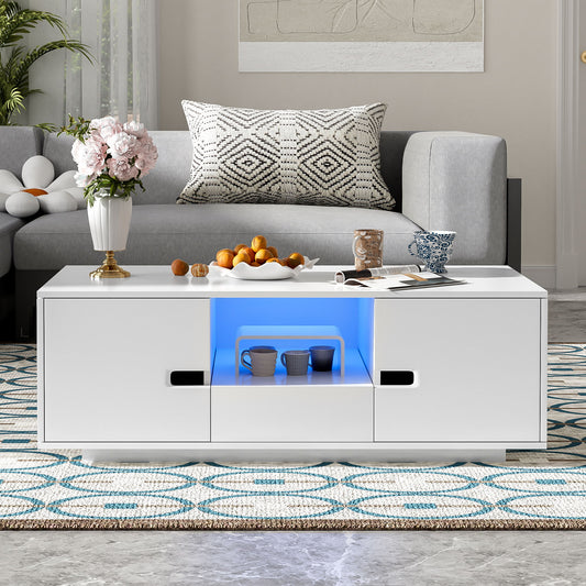 Modern High Glossy Rectangle Coffee Table With 16 Color LED Lights For Living Room