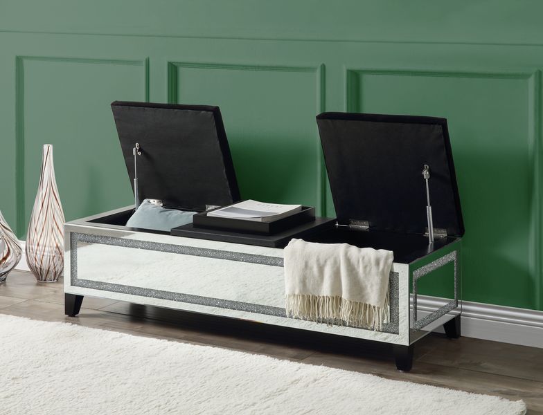 Noralie - 16" Bench With Storage - Mirrored & Faux Diamonds