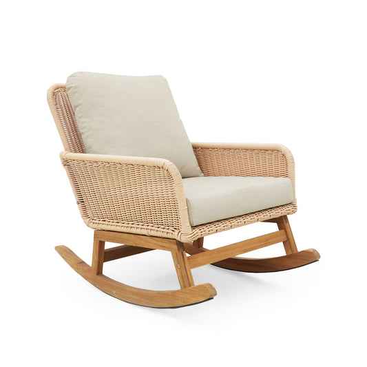 Contemporary Minimalist Wicker Rocking Chair With Soft Cushions