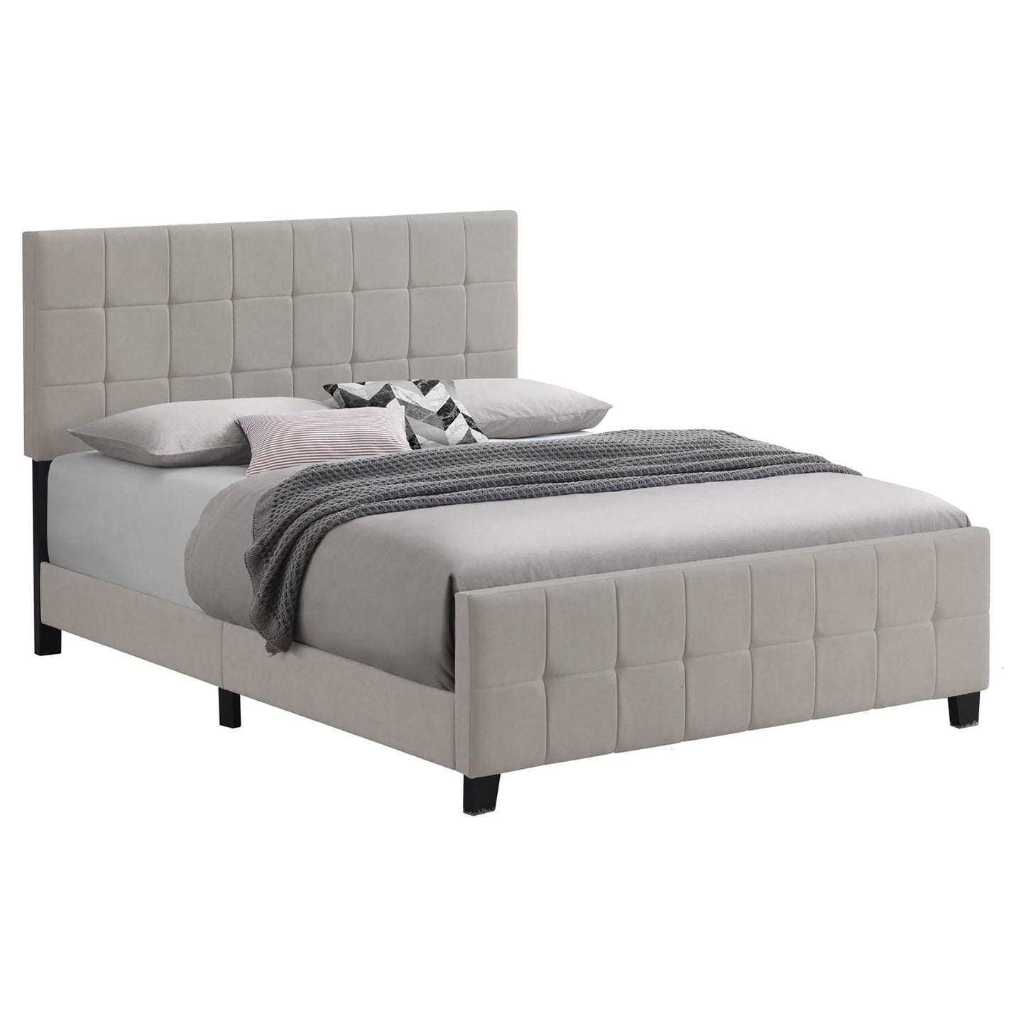 Queen Panel Bed Tufted Upholstered With Tapered Legs - Beige