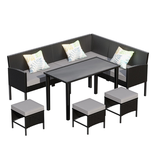 7 Piece Outdoor Furniture Set Waterproof Cushions Glass Table