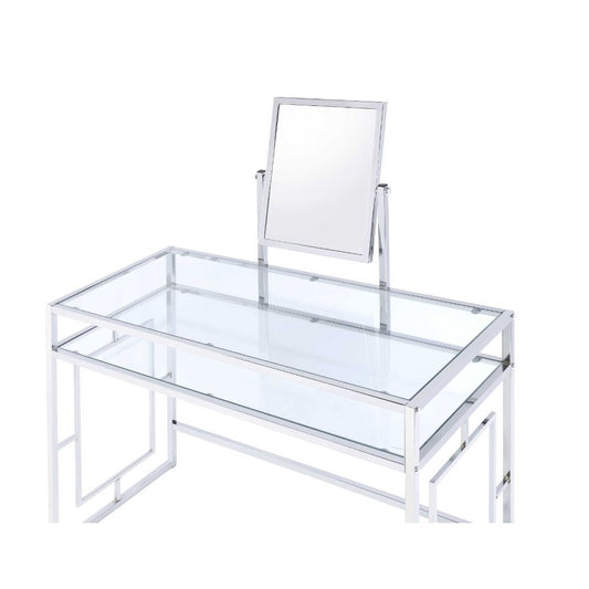 Carenze II - Vanity Set - White Faux Fur & Chrome