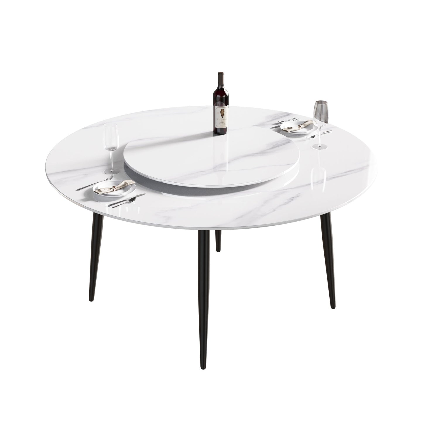 Modern Artificial Stone Round Dining Table, Can Accommodate 6 People Artificial Stone Turntable -