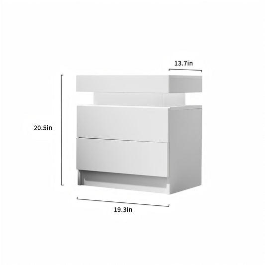 Modern LED Bedside Table Cabinet With Adjustable Lights And 2 Drawers - White