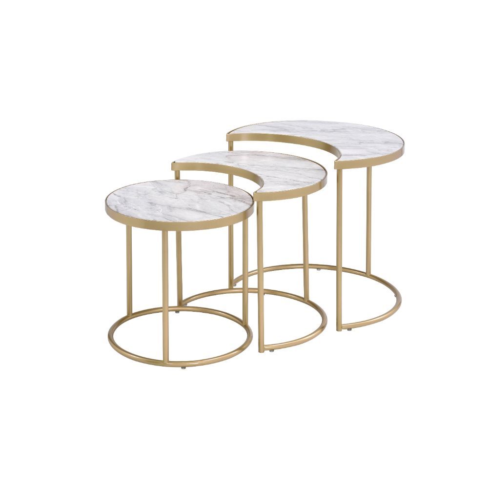 Anpay - Nesting Table Set - Faux Marble Top & Gold