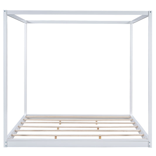 Wood Canopy Platform Bed With Support Legs And Airflow Slats