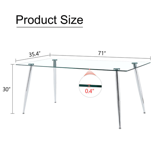 Modern Rectangular Glass Dining Table For 4 - 6 People With Tempered Glass Countertop