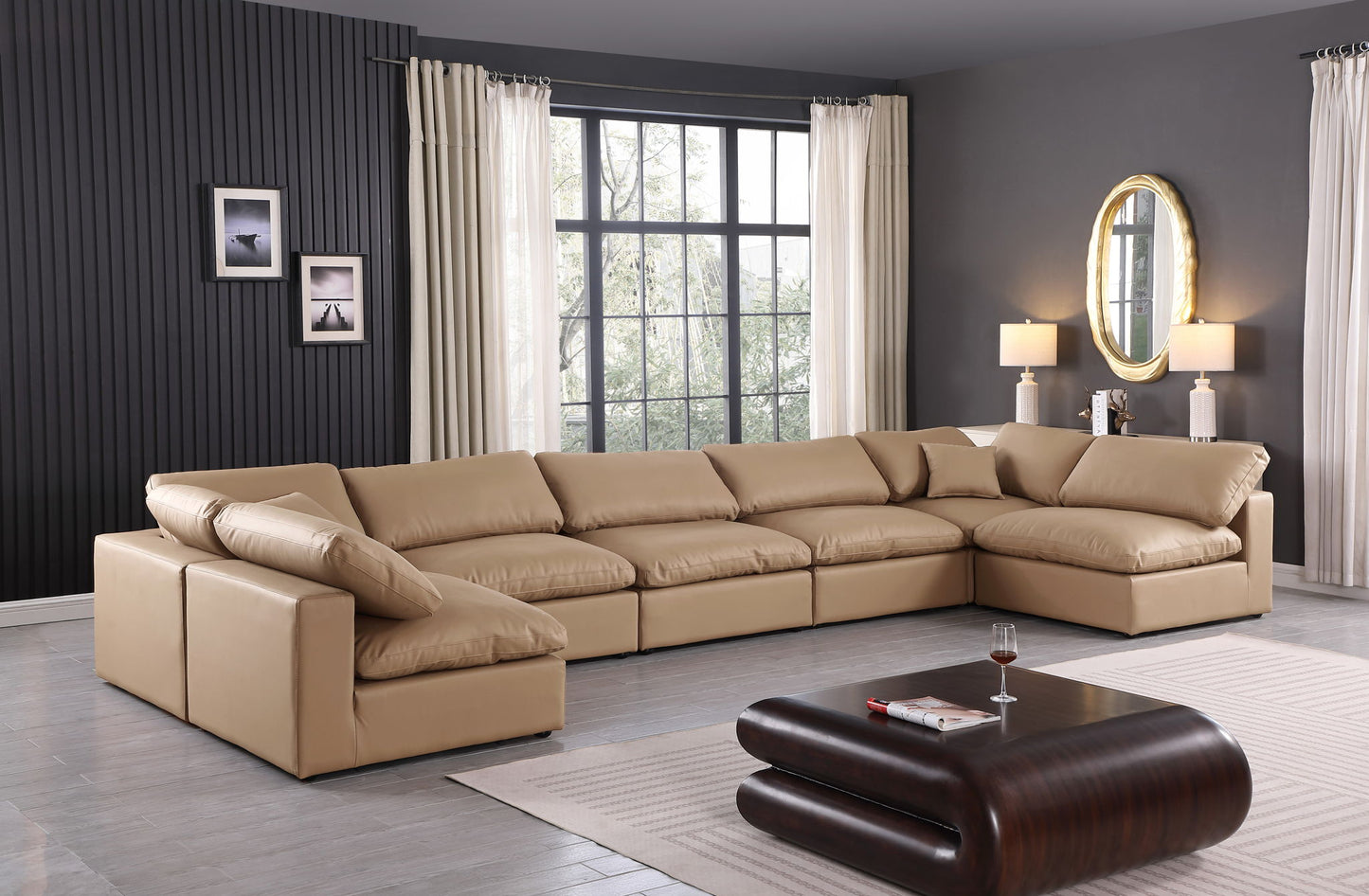 Comfy - 7 Piece Faux Leather Modular Armless Sectional - Tan