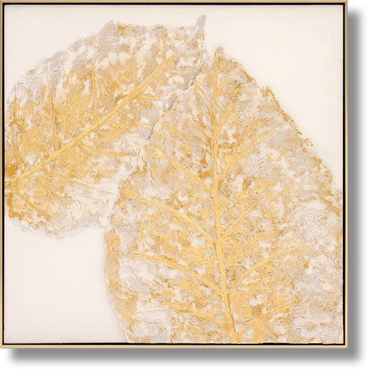 Golden Whisper Leaves - 32" x 32" Framed Wall Art