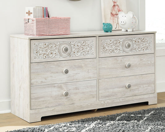 Paxberry - Six Drawer Dresser - Vinyl-Wrapped - Whitewash