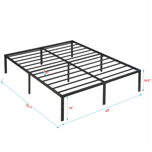 Heavy Duty Queen Size Bed Frame With Quiet Support - Black