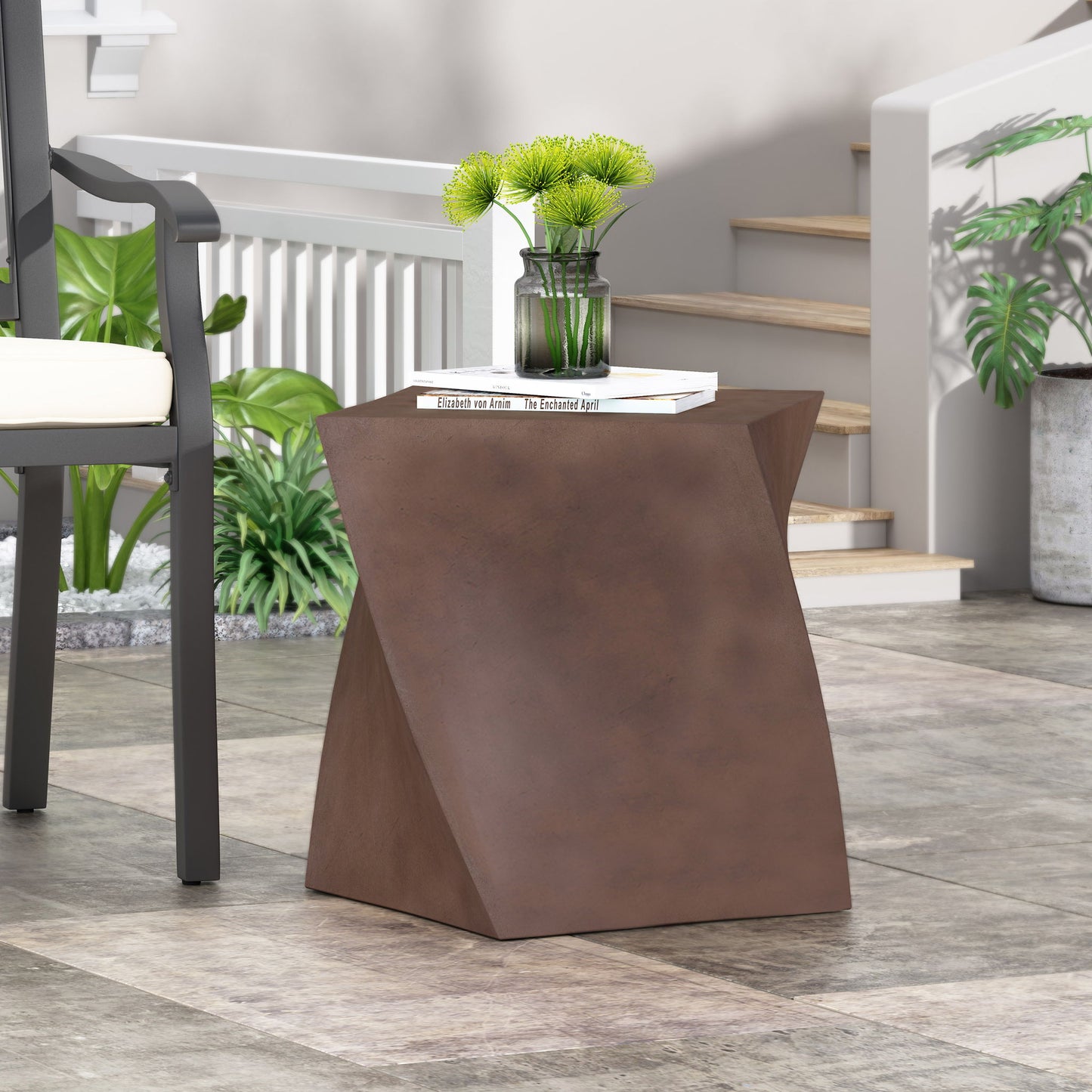 Outdoor Lightweight Concrete Side Table - Brown