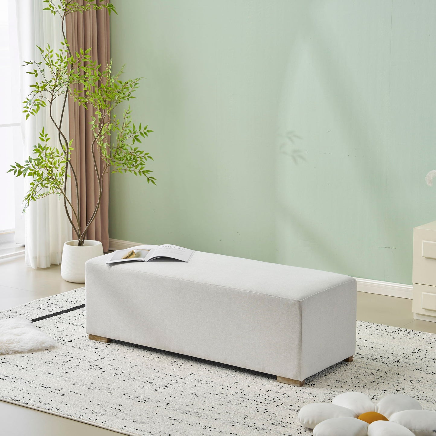 Simple Long Ottoman For Living Room - White