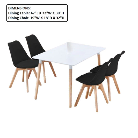 5 Piece Dining Set, Table & 4 Side Chairs, Kitchen Dining Room Furniture - Black