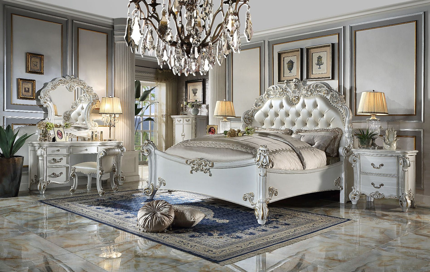 Vendome - Synthetic Leather California King Bed - Antique Pearl