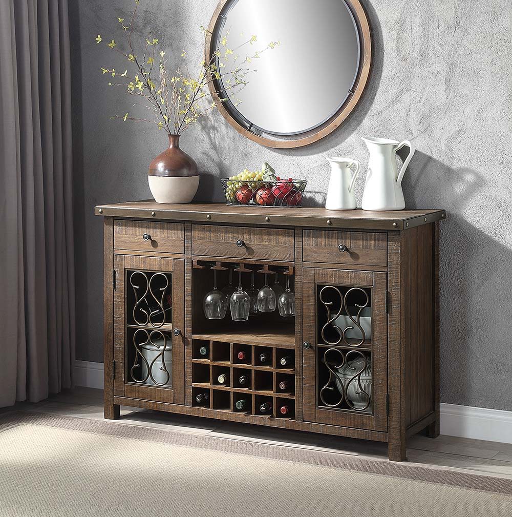 Raphaela - Server With Cup Holder & Wine Rack - Weathered Cherry