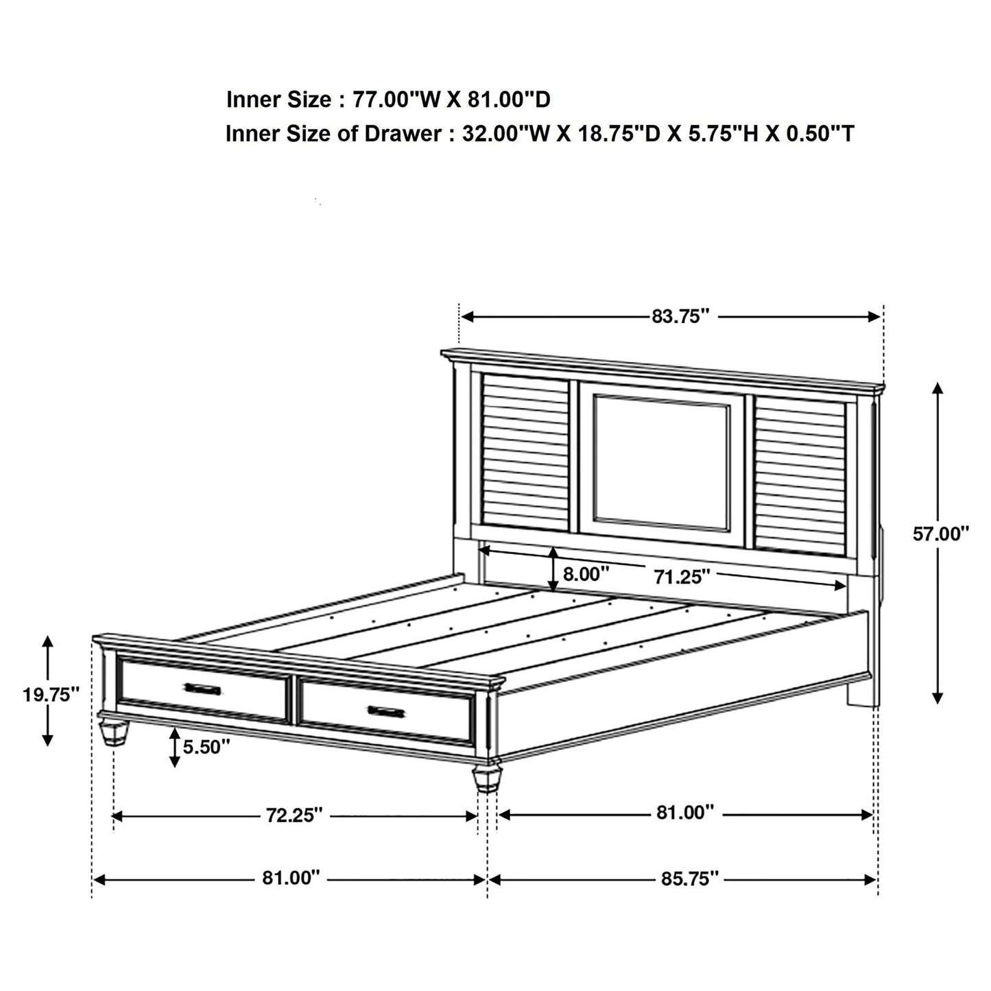 Capistrano - Eastern King Bed With 2 Drawers - White