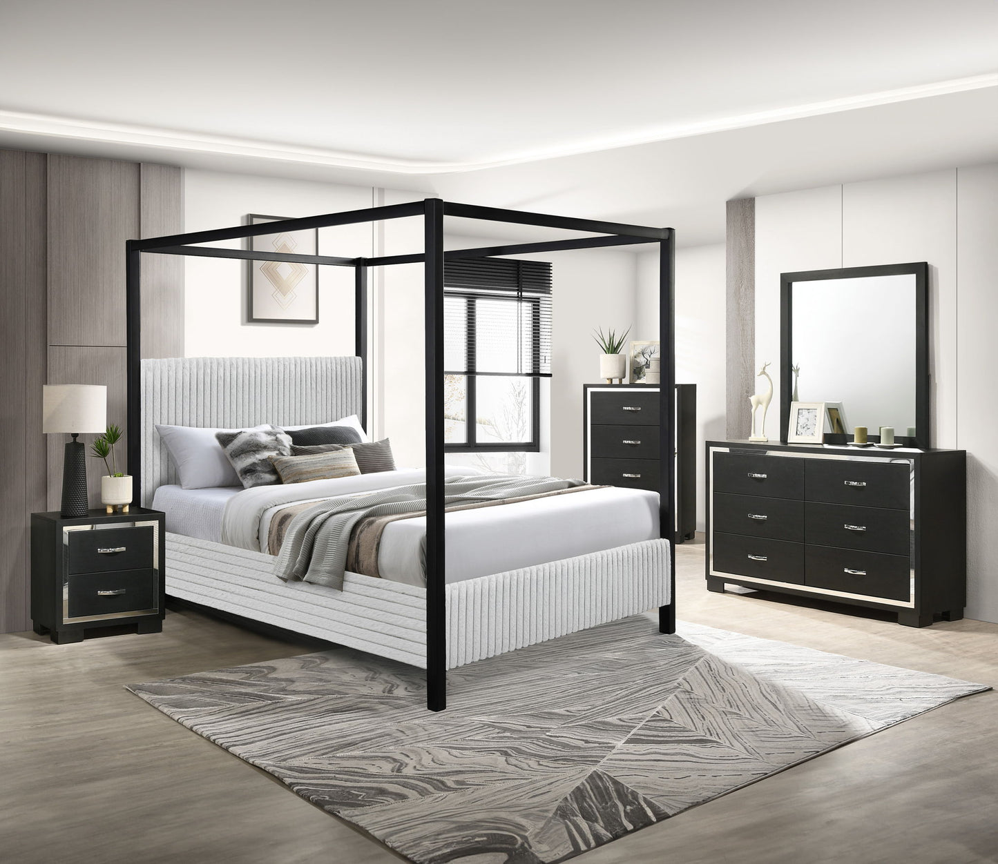 Cora - King Canopy Bed - Light Gray
