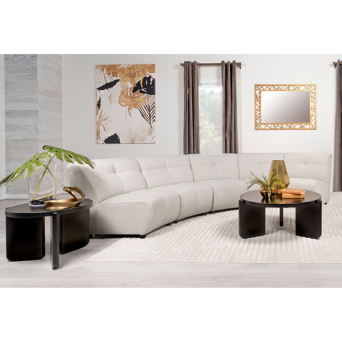 Oliver - 5 Piece Upholstered Sectional Sofa With Curved Silhouette - Ivory