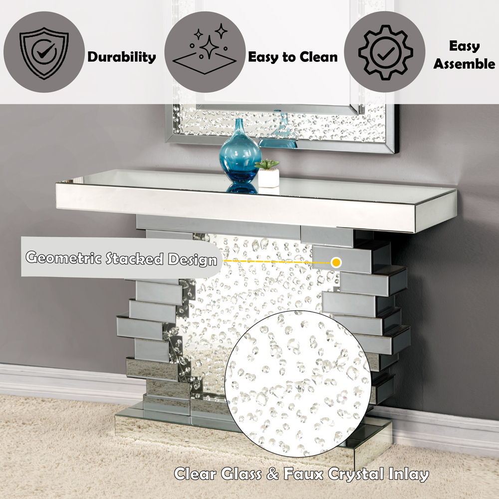 Nysa - 47" X 14" Console Table - Mirrored & Faux Crystals