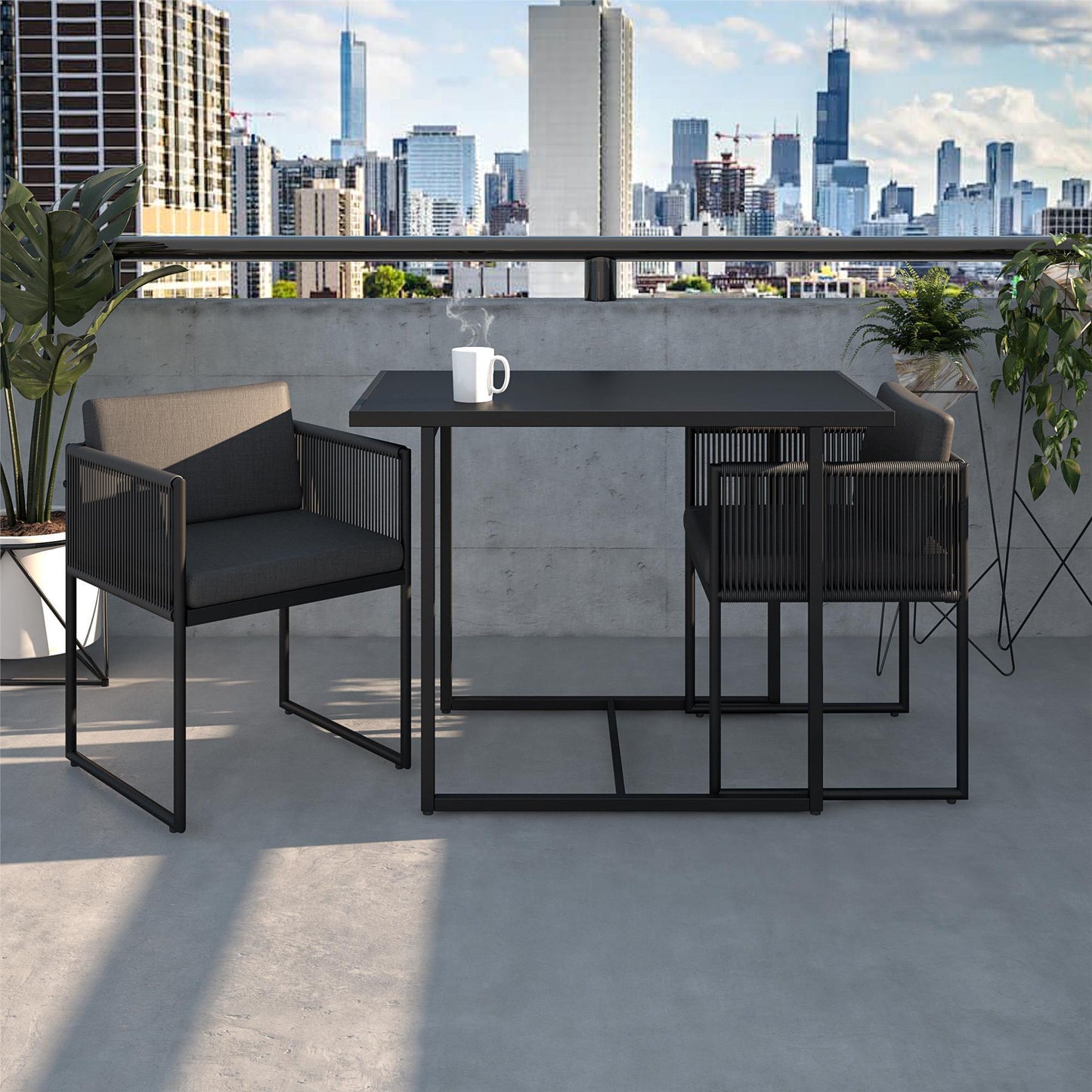 3 Piece Nesting Outdoor Bistro Set - Dark Gray