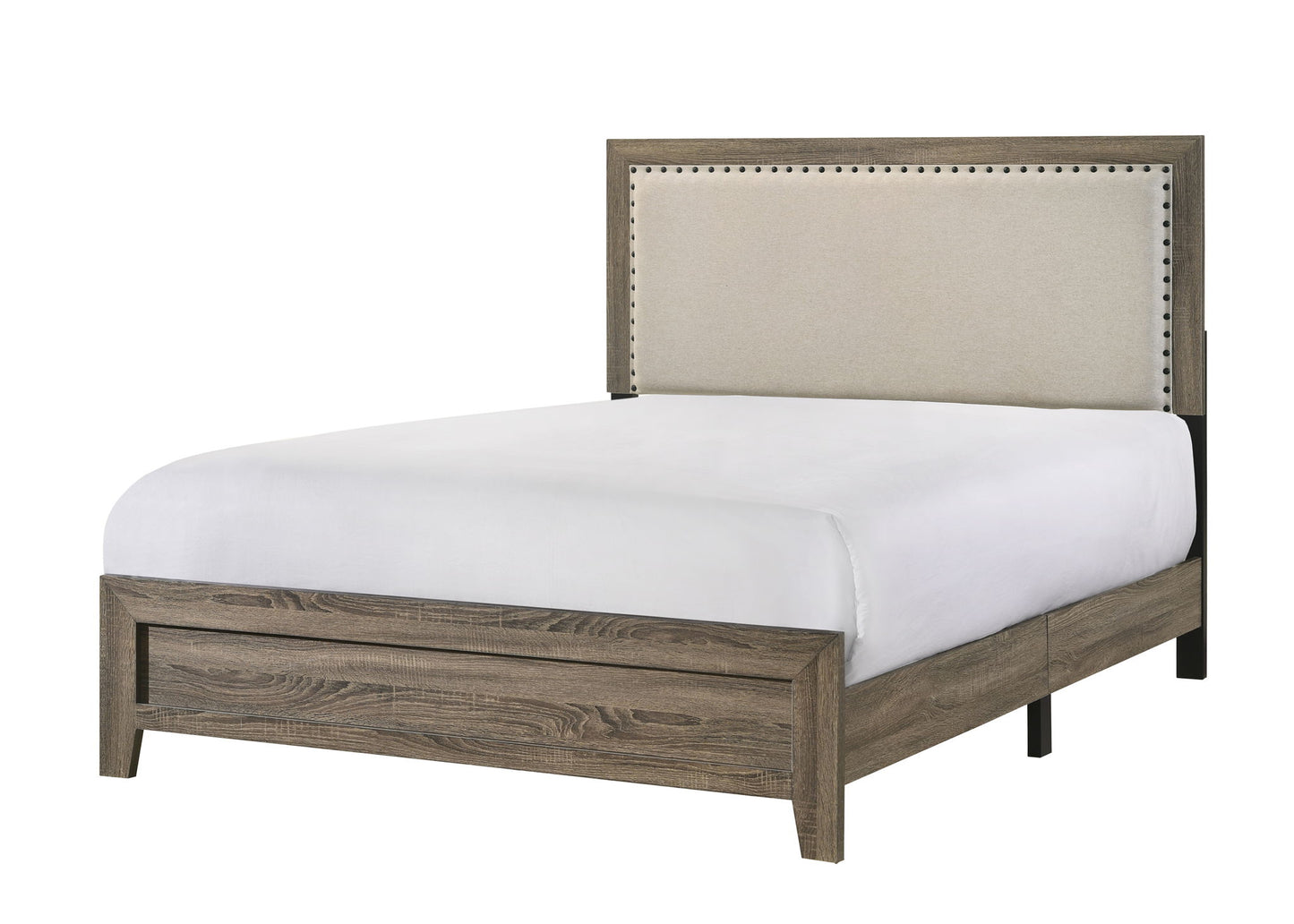 Millie - King 4 Piece Upholstered Bedroom Set - Warm Gray