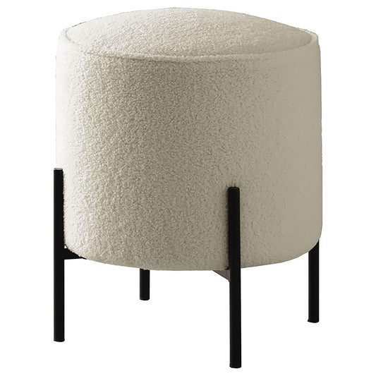 Round Upholstered Ottoman - Beige
