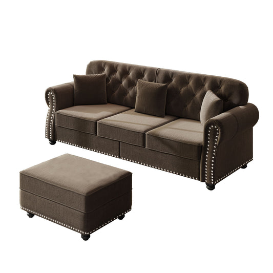 Upholstered 3 Seater Sofa Set With Ottoman