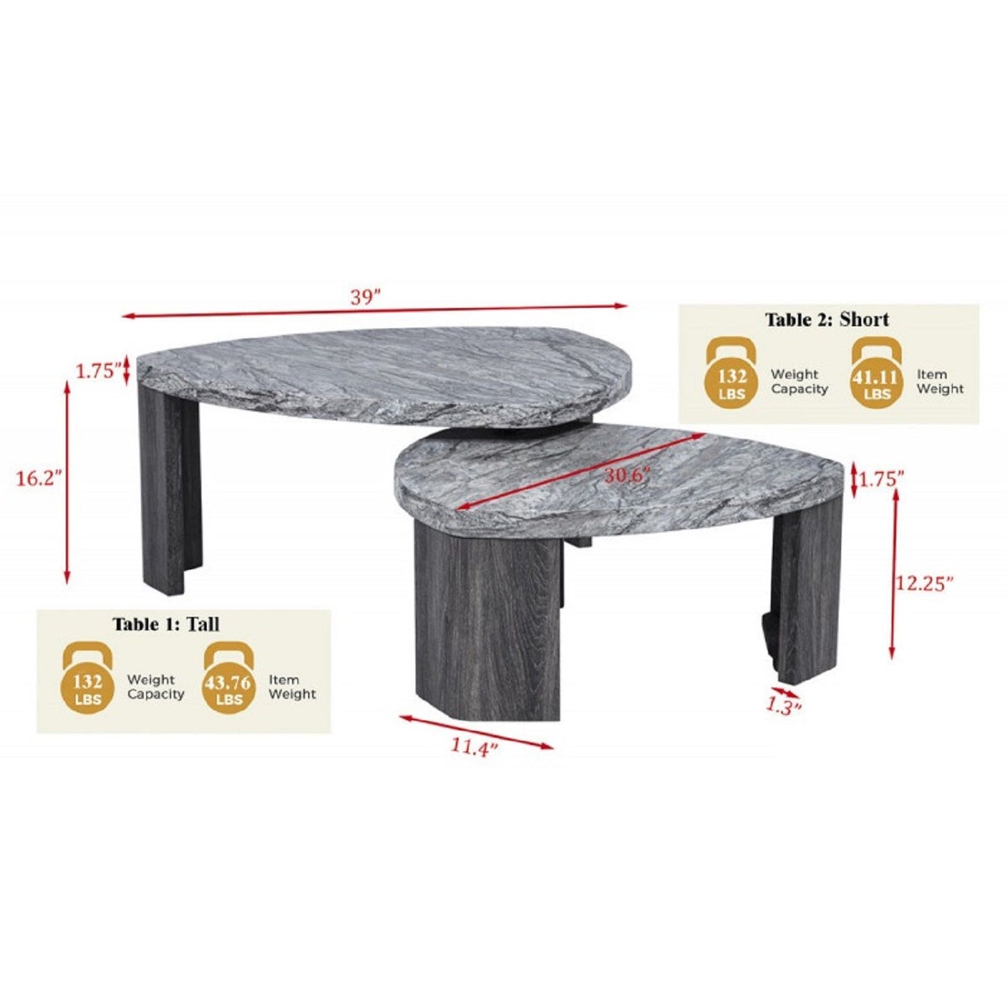 Triangle Nesting Coffee Table Set (Set of 2) - Gray