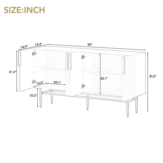 Modern Elegant 4 Door Sideboard Metal Handle Buffet Cabinet For Dining Room, Living Room, Bedroom, Hallway