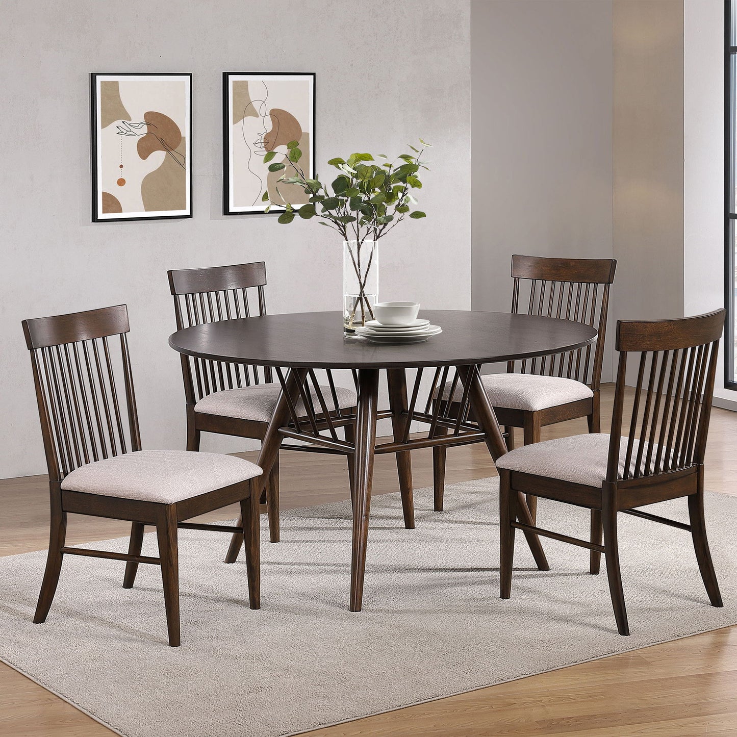 Shirley - 5 Piece Round Dining Table Set With Cushioned Chairs - Dark Walnut